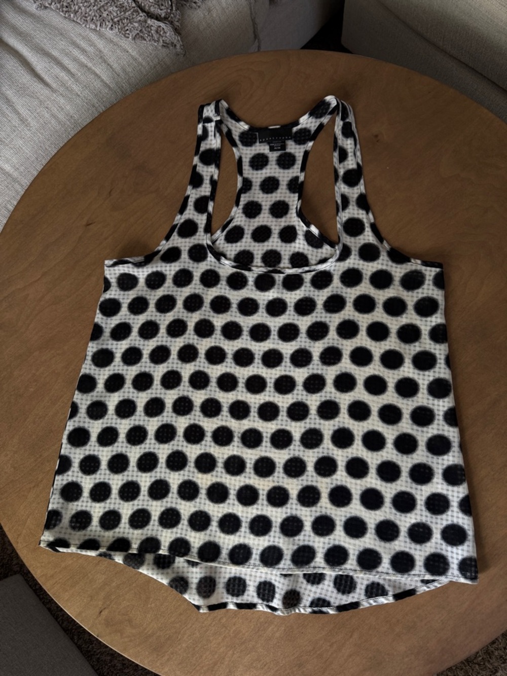 Apostrophe Black & White Polka Dot Racerback SHEER Tank Top - Women